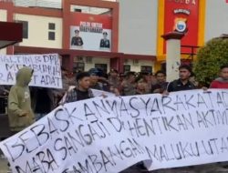 Tuntut Pembebasan 26 Warga dan Hentikan Operasi Tambang PT. Position, Masyarakat  Gelar Aksi di Polda Malut